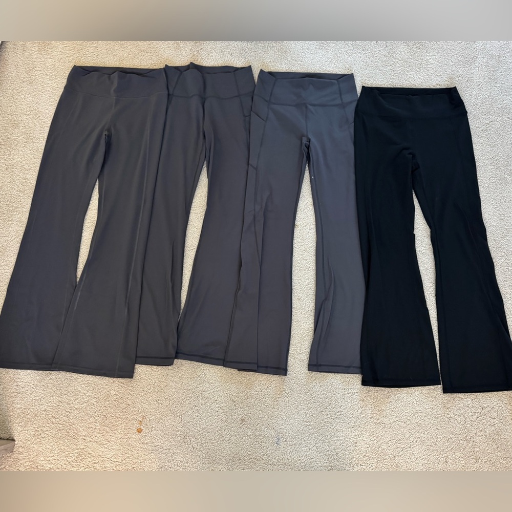 Fabletics, bundle of 4 Women's Yoga Pants — Gray and Black Flare Leg